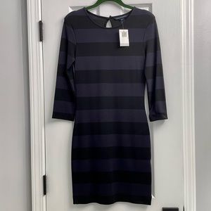 French Connection 3/4 Sleeve Stripe Dress Navy and Black